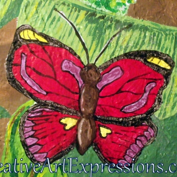 Creative Art Expressions Hand Painted Butterfly On Rainforest Mural in Progress 6-7-2012