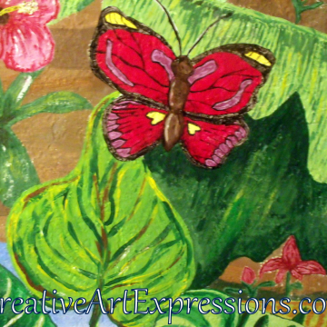 Creative Art Expressions Hand Painted Butterfly & Hibiscus Flower On Rainforest Mural in Progress 6-7-2012
