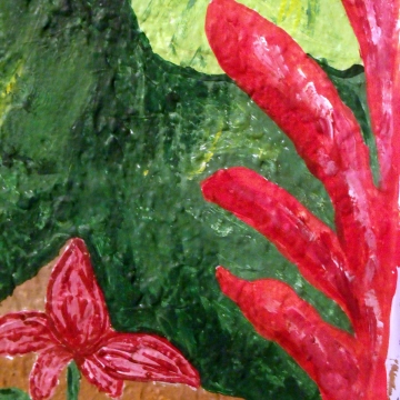 Creative Art Expressions Hand Painted Rainforest Mural. The red plant to the far right was added today. 8-18-12