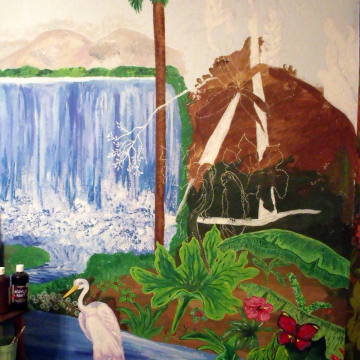 Prepping the monkey, trunk of trees, and large leaf to paint.