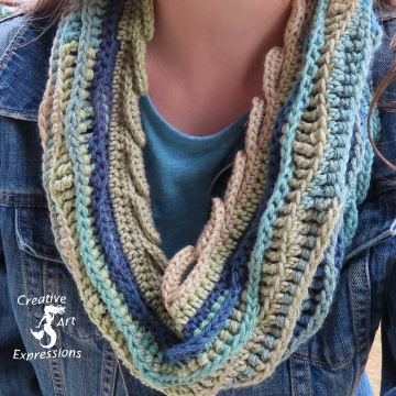 Crocheted Sea Breeze Infinity Scarf Adult Teen, Mystic Sea, Taupe, Tan, Blue, Green, Navy, Sage, Adult Teen, Sea Breeze Collection, Unique Gifts, Handmade winter Scarf, Handmade Fashion, Mermaid at Heart, Ocean Crochet,