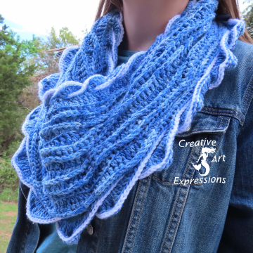 Crocheted Sea Breeze Infinity Scarf Adult Teen,  Sapphire Sea, Lapis Blue, Adult Teen, Sea Breeze Collection, Unique Gifts, Handmade Winter Scarf, Handmade Fashion, Mermaid at Heart, Ocean Crochet,