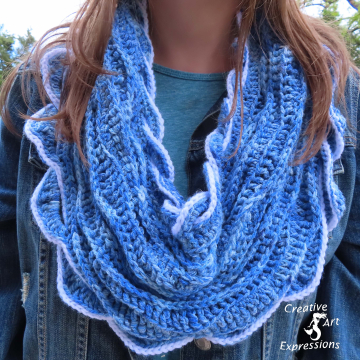 Crocheted Sea Breeze Infinity Scarf Adult Teen,  Sapphire Sea, Lapis Blue, Adult Teen, Sea Breeze Collection, Unique Gifts, Handmade Winter Scarf, Handmade Fashion, Mermaid at Heart, Ocean Crochet,