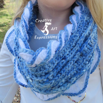 Crocheted Sea Breeze Youth 6-10 Infinity Scarf, Sapphire Sea, Blue & White, Sea Breeze Collection, scarf, Unique Gifts, Handmade scarf, Handmade Fashion, Mermaid at Heart, Ocean Crochet,