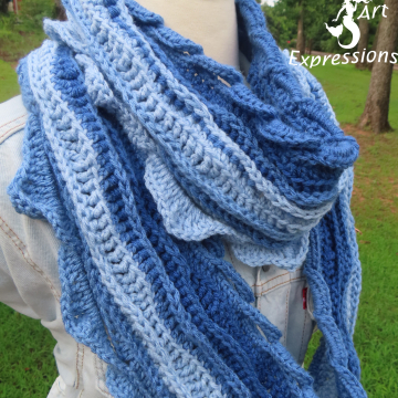 Crocheted Sea Breeze Long Infinity Scarf Adult Teen, Sapphire Sea, Shades of Blue, Sea Breeze Collection, Unique Gifts, Handmade Winter Scarf, Handmade Fashion, Mermaid at Heart, Ocean Crochet,