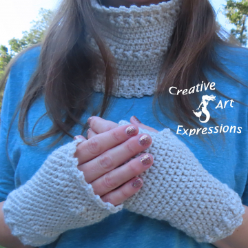 Crocheted Off White Linen Infinity Scarf & Fingerless Glove Set, Adult Teen, Autumn Glove & Scarf Set, Unique, Women Gifts