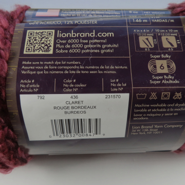 Lion Brand Homespun Thick & Quick Claret 436 Yarn, Discontinued Yarn, 160 yards, 8 oz, Deep Red, Wine Red, Rouge, Thick Yarn, Super Bulky Yarn, Made in USA, 1 skein, Acrylic and Polyester Yarn, Creative Art Expressions