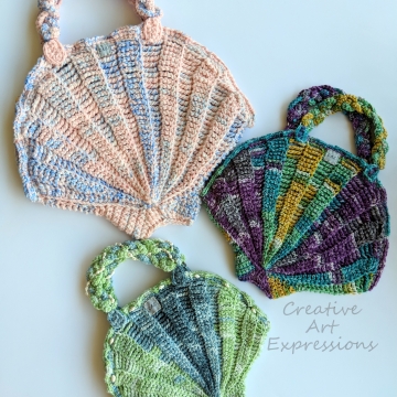Seashell Purse Crochet Pattern Collection, PDF Downloadable Pattern, Video Tutorials, Crochet Pattern, Mermaid Crochet, Ocean Crochet, Novelty Purse Pattern, 3 sizes