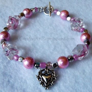 Clearance-Was $8.00 Now $5.00 Creative Art Expressions Handmade Pink & Silver Bracelet Jewelry Clearance-Was $8.00 Now $5.00 Creative Art Expressions Handmade Pink & Silver Bracelet Jewelry