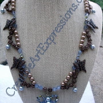 Creative Art Expressions Handmade Blue & Bronze Pearl Butterfly Necklace Creative Art Expressions Handmade Blue & Bronze Pearl Butterfly Necklace