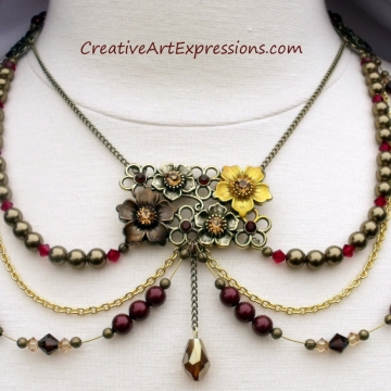 Handmade Pearl & Crystal Spring Necklace Jewelry Design Sold  Handmade Pearl & Crystal Spring Necklace Jewelry Design Sold