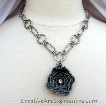 Creative Art Expressions Handmade Silver Rose Necklace Creative Art Expressions Handmade Silver Rose Necklace