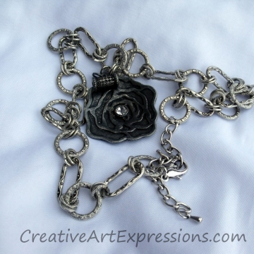 Creative Art Expressions Handmade Silver Rose Necklace Creative Art Expressions Handmade Silver Rose Necklace