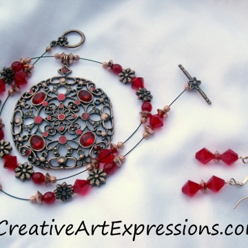 Creative Art Expressions Handmade Red & Antique Copper Necklace & Earring Set Jewelry Design Creative Art Expressions Handmade Red & Antique Copper Necklace & Earring Set Jewelry Design