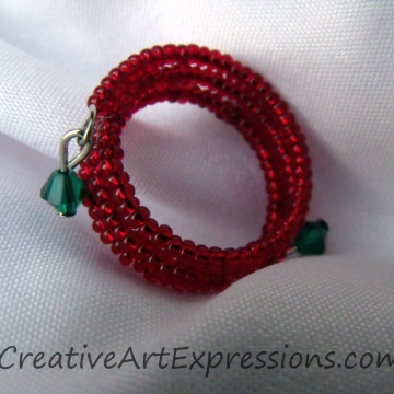 Creative Art Expressions Handmade Red & Green Memory Wire Ring Jewelry Design Creative Art Expressions Handmade Red & Green Memory Wire Ring Jewelry Design