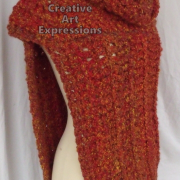 Katniss Cowl Inspired, Everdeen Huntress Cowl, Scarf, Crocheted Half Sweater, Mandarin Orange, Ready to Ship, Adult Women Scarf,