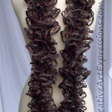 Creative Art Expressions Hand Knitted Brown & Turquoise Glam Ruffle Scarf Creative Art Expressions Hand Knitted Brown & Turquoise Glam Ruffle Scarf
