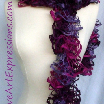 Creative Art Expressions Hand Knitted Pink & Purple Ruffle Scarf Creative Art Expressions Hand Knitted Pink & Purple Ruffle Scarf