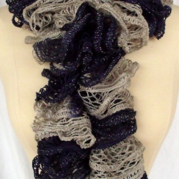 Grey & Blue Knitted Ruffle Scarf Gifted