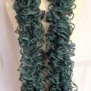 Creative Art Expressions Hand Knitted Persian Blue Ruffle Scarf Creative Art Expressions Hand Knitted Persian Blue Ruffle Scarf