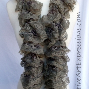 Creative Art Expressions Hand Knit Stone Lace Ruffle Scarf Creative Art Expressions Hand Knit Stone Lace Ruffle Scarf