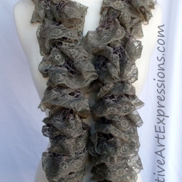 Creative Art Expressions Hand Knit Stone Lace Ruffle Scarf