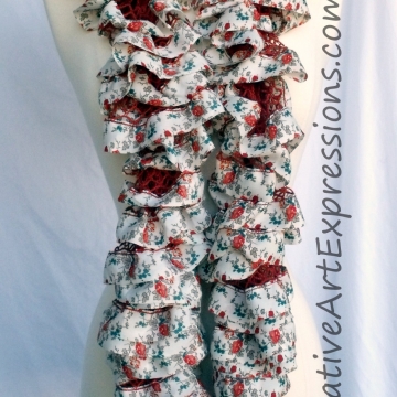 Hand Knitted White Orient Fabric Lined Ruffle Scarves Hand Knitted White Orient Fabric Lined Ruffle Scarves