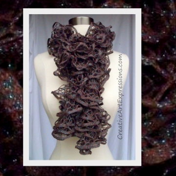 Creative Art Expressions Hand Knitted Brown & Turquoise Glam Ruffle Scarf Creative Art Expressions Hand Knitted Brown & Turquoise Glam Ruffle Scarf