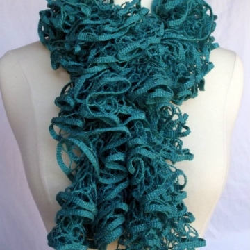 Turquoise Glam Ruffle Knitted Scarf