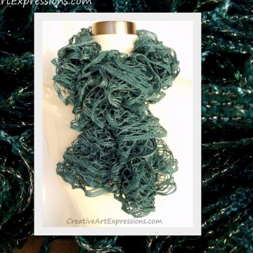 Creative Art Expressions Hand Knitted Persian Blue Ruffle Scarf Creative Art Expressions Hand Knitted Persian Blue Ruffle Scarf