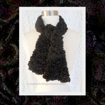 Creative Art Expressions Hand Knitted Black Ribbon Scarf Creative Art Expressions Hand Knitted Black Ribbon Scarf