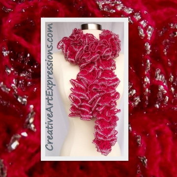 Creative Art Expressions Hand Knit Pink Topaz & Silver Ruffle Scarf Creative Art Expressions Hand Knit Pink Topaz & Silver Ruffle Scarf