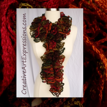 Creative Art Expressions Hand Knitted Autumn Ruffle Scarf