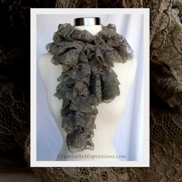 Creative Art Expressions Hand Knit Stone Lace Ruffle Scarf Creative Art Expressions Hand Knit Stone Lace Ruffle Scarf