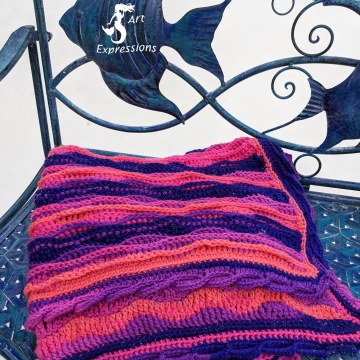 Flamingo Bay Sea Breeze Crocheted Hot Pink, Blue, Purple, Coral Baby Blanket Crib Size or Lap Blanket, Mermaid Crochet, Ocean Crochet, Ocean Blanket, Coastal Crochet, 34" x 54", Baby Room Decor, Waves Baby Blanket, Baby Shower Gift,, Unique
