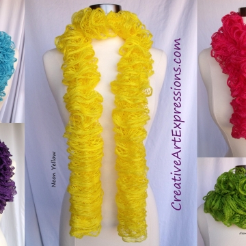 Creative Art Expressions Hand Knitted Neon Ruffle Scarves Creative Art Expressions Hand Knitted Neon Ruffle Scarves