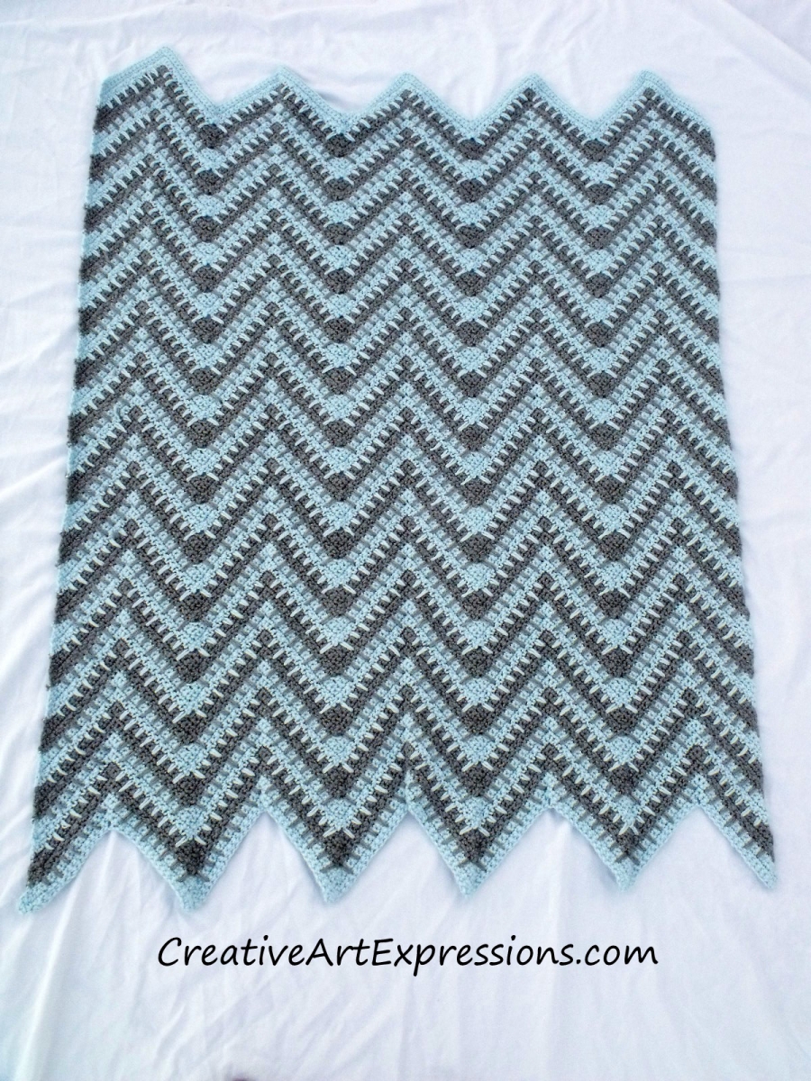 Creative Art Expressions Hand Crocheted Gray & Blue Baby Blanket