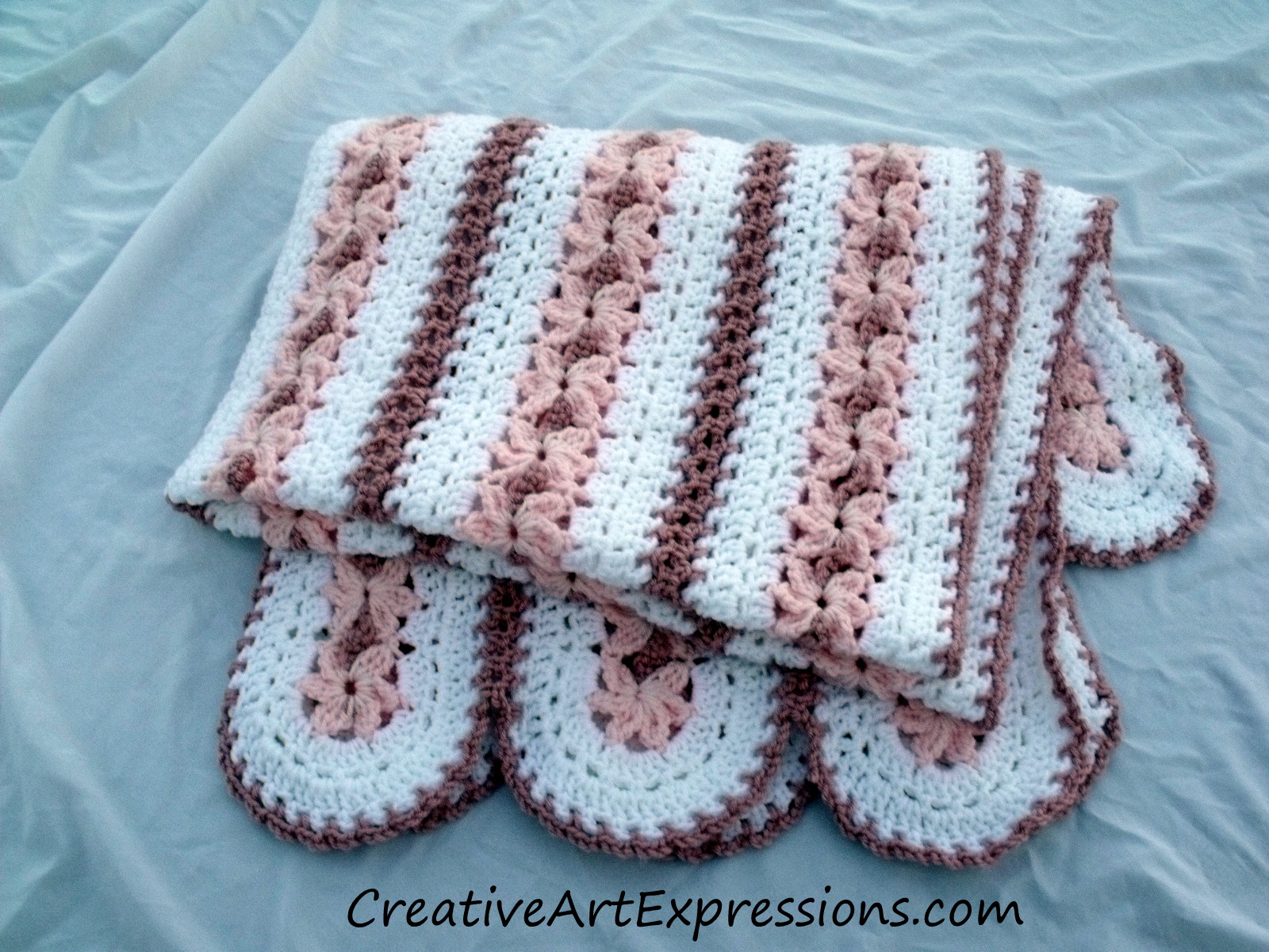 Creative Art Expressions Hand Crocheted Pink & White Baby Blanket