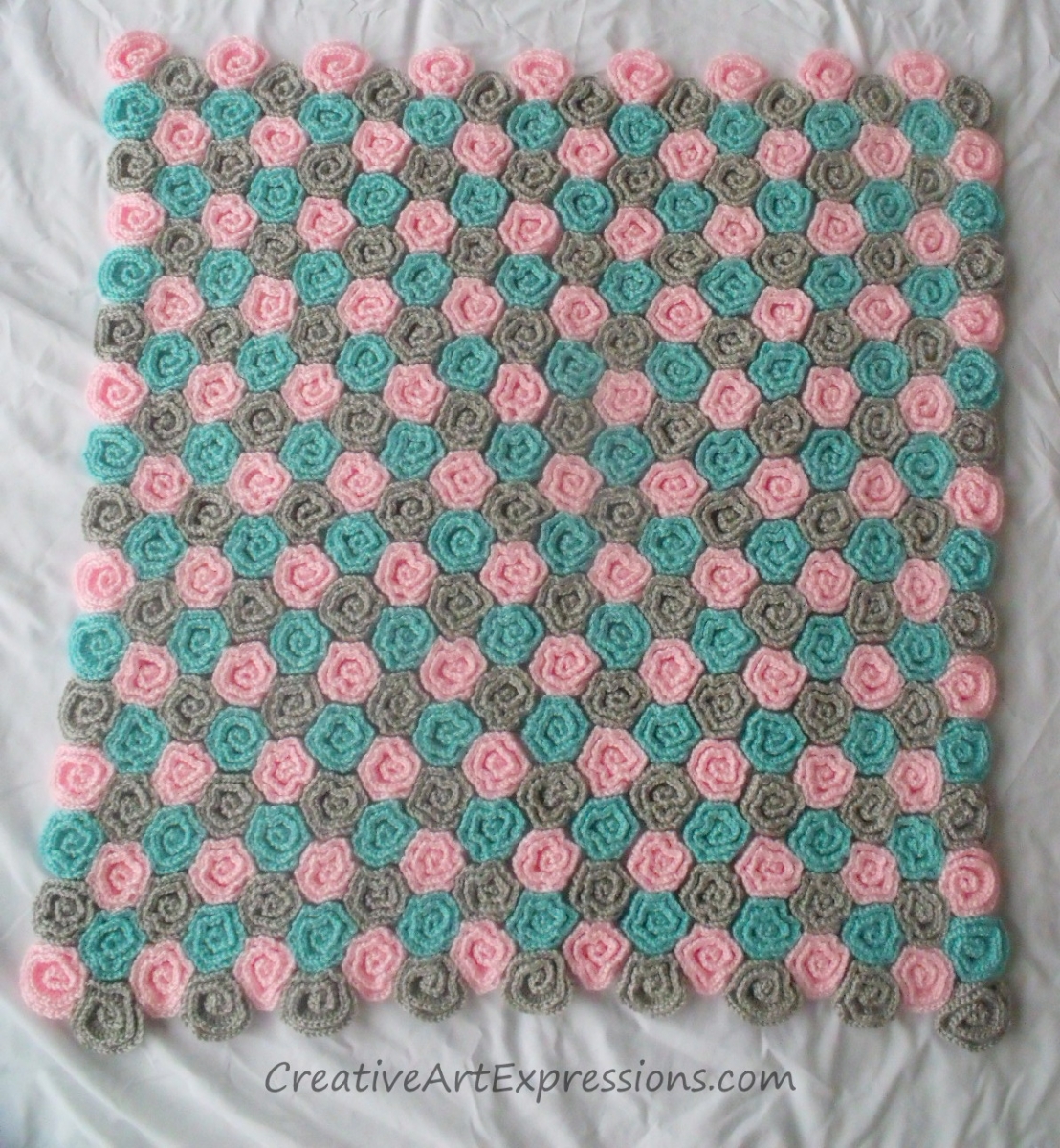 Creative Art Expressions Hand Crocheted Roses Baby Blanket