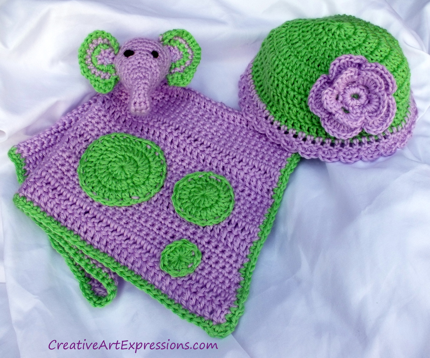 Creative Art Expressions Hand Crocheted Elephant Lovey & Baby Hat Set