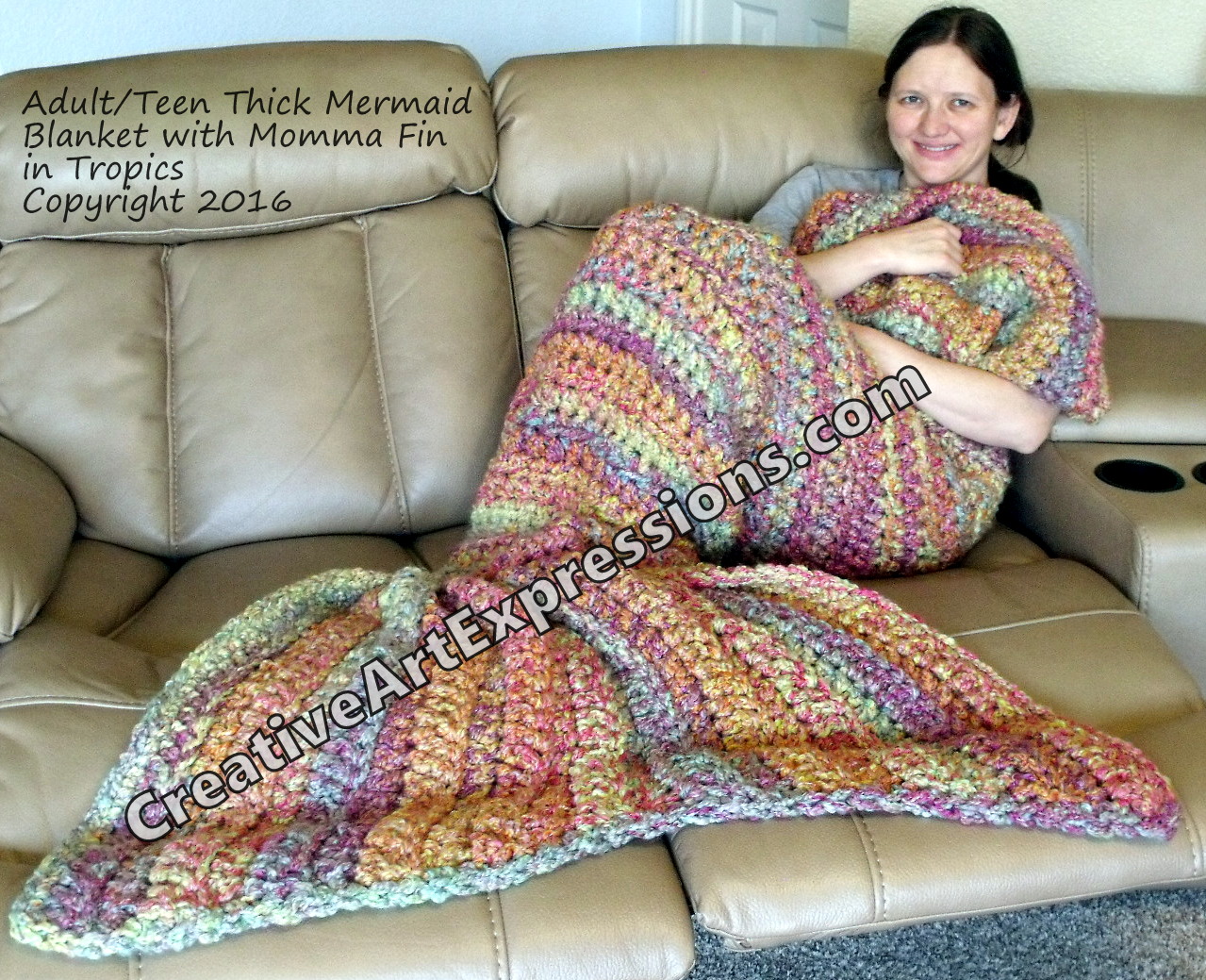 Mermaid Blanket Crocheted Thick Adult/Teen Momma Fin in Tropics