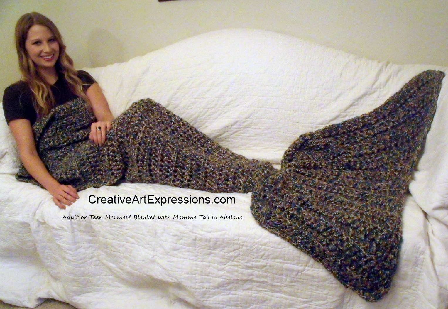 Hand Crocheted Adult or Teen Abalone Mermaid Blanket 