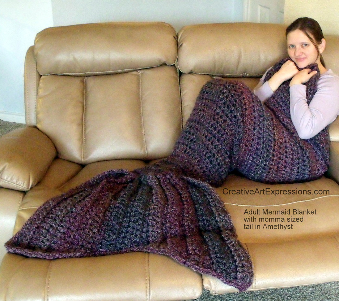Creative AHand Crocheted Adult Mermaid Blanket With Momma Sized Tail in Amethyst