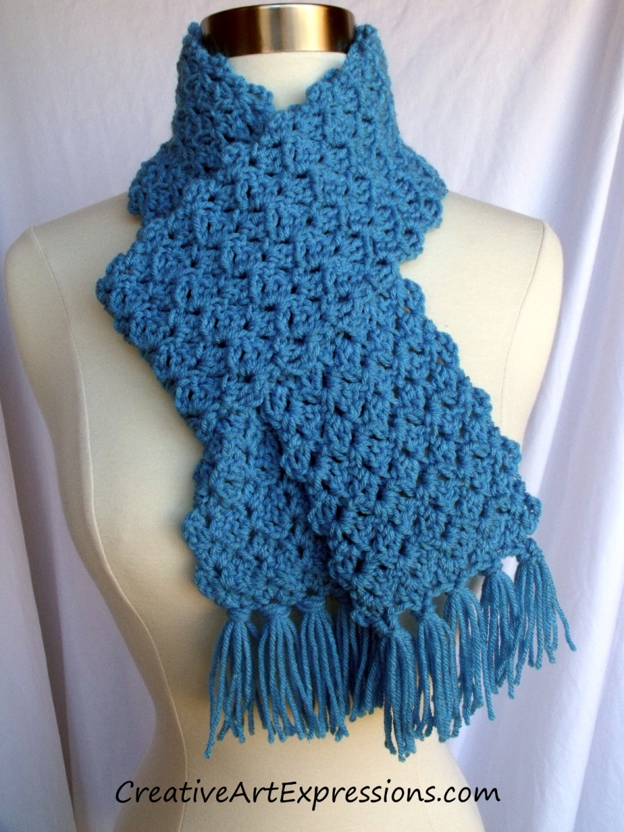 Creative Art Expressions Hand Crocheted Neon Blue Scarf