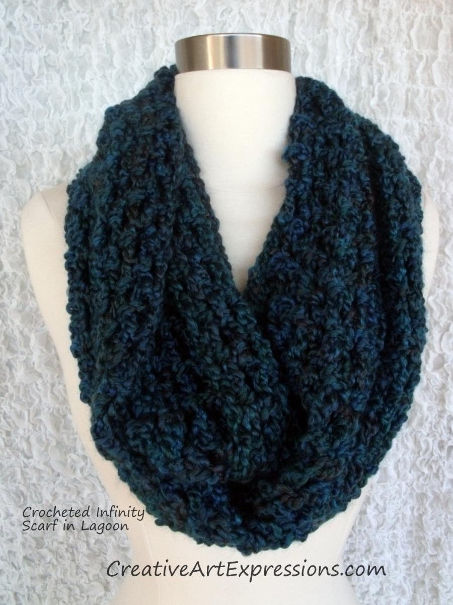 Creative Art Expressions Hand Crocheted Lagoon Bulky Infinity Scarf