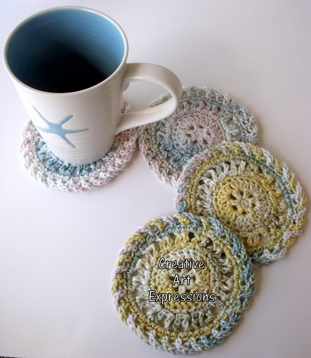 Pink Green Yellow & Blue Round Cotton Coasters