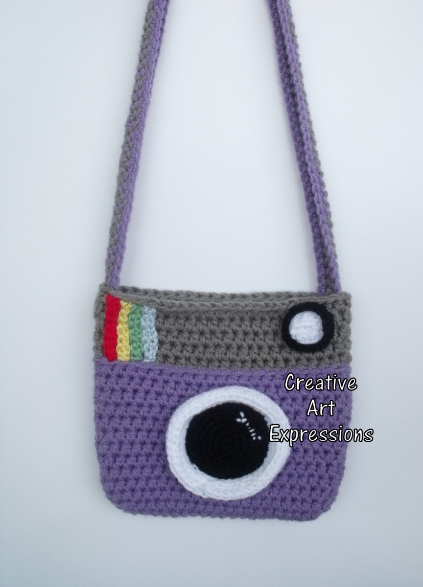 Purple & Gray Vintage Camera Purse Crocheted