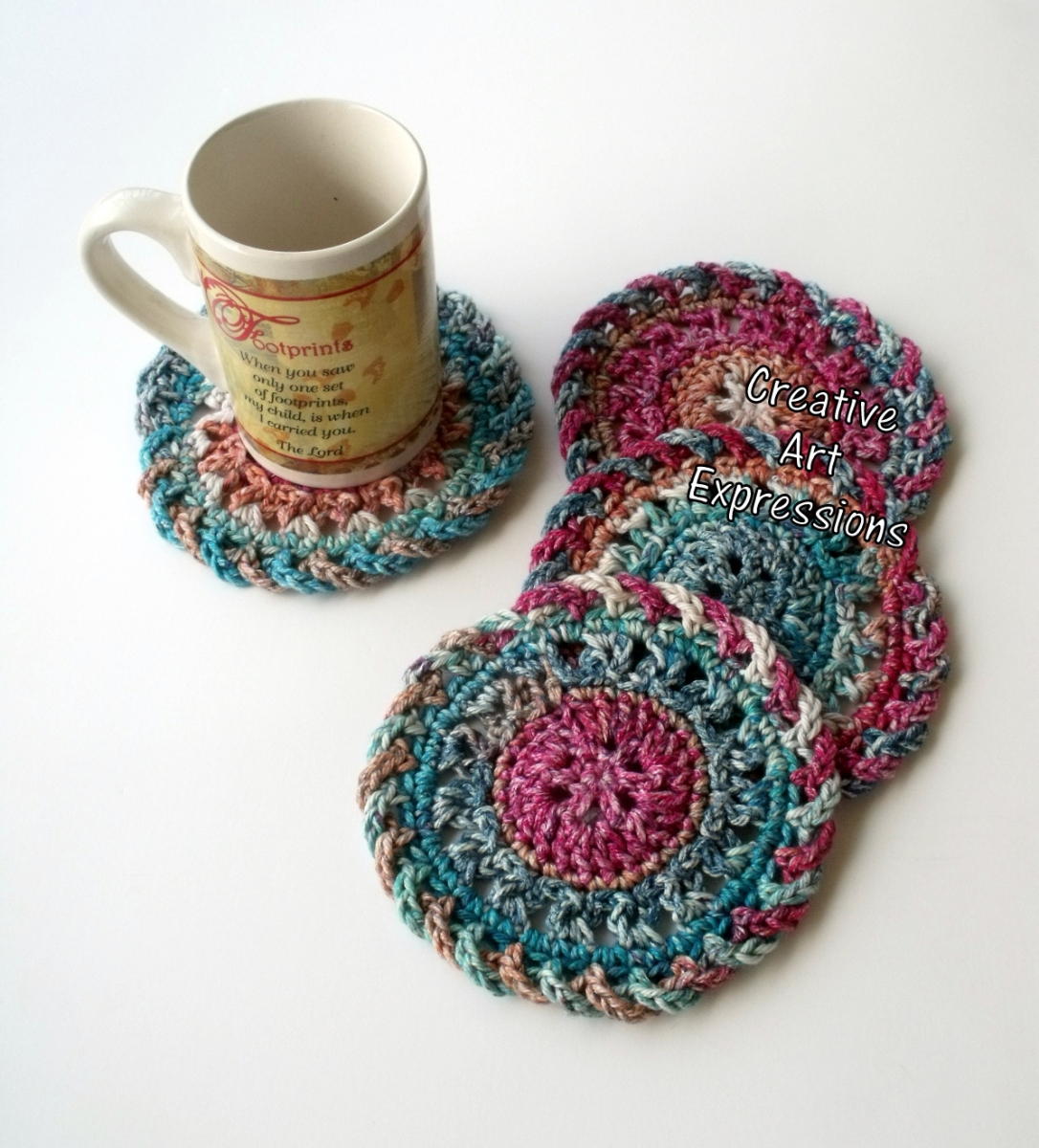 Bright Colored Coasters Cotton Crocheted