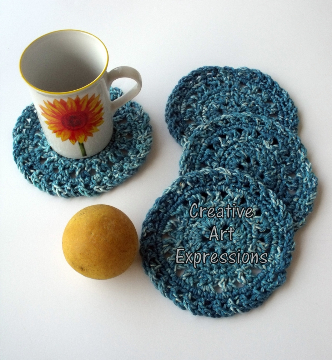 Teal Round Cotton Crocheted Coasters