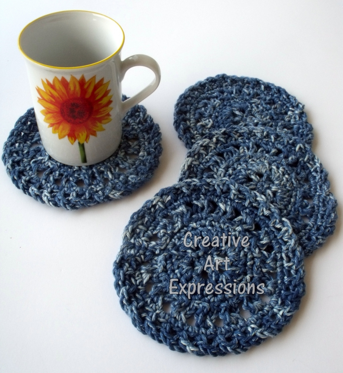 Blue Denim Crocheted Round Coasters